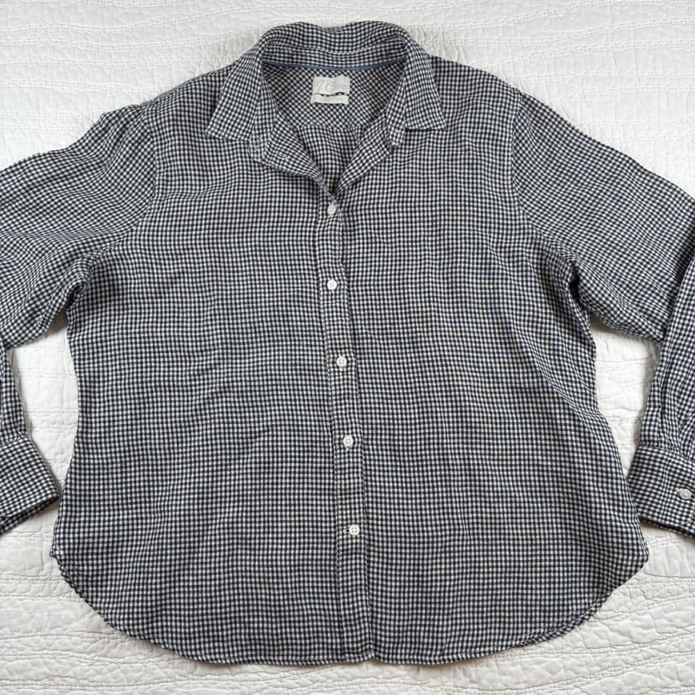 J Crew Baird McNutt Irish Linen Gingham Button up Shirt Blouse Women 18 Slim